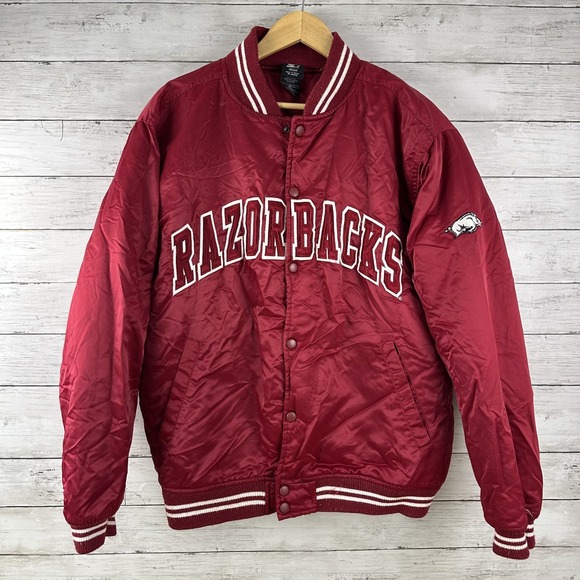STARTER Other - Arkansas Razorbacks Starter Jacket Mens Medium Red Satin Bomber NCAA SEC